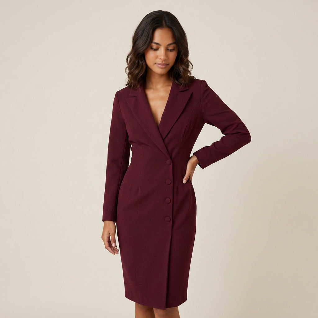 Vestido Blazer Midi Solapas Entallado Botones para Mujer