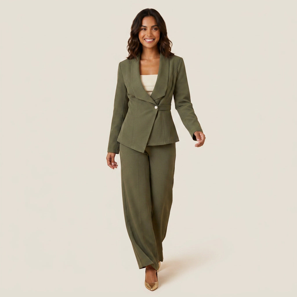Conjunto Blazer Asimétrico y Pantalón Ancho para Mujer