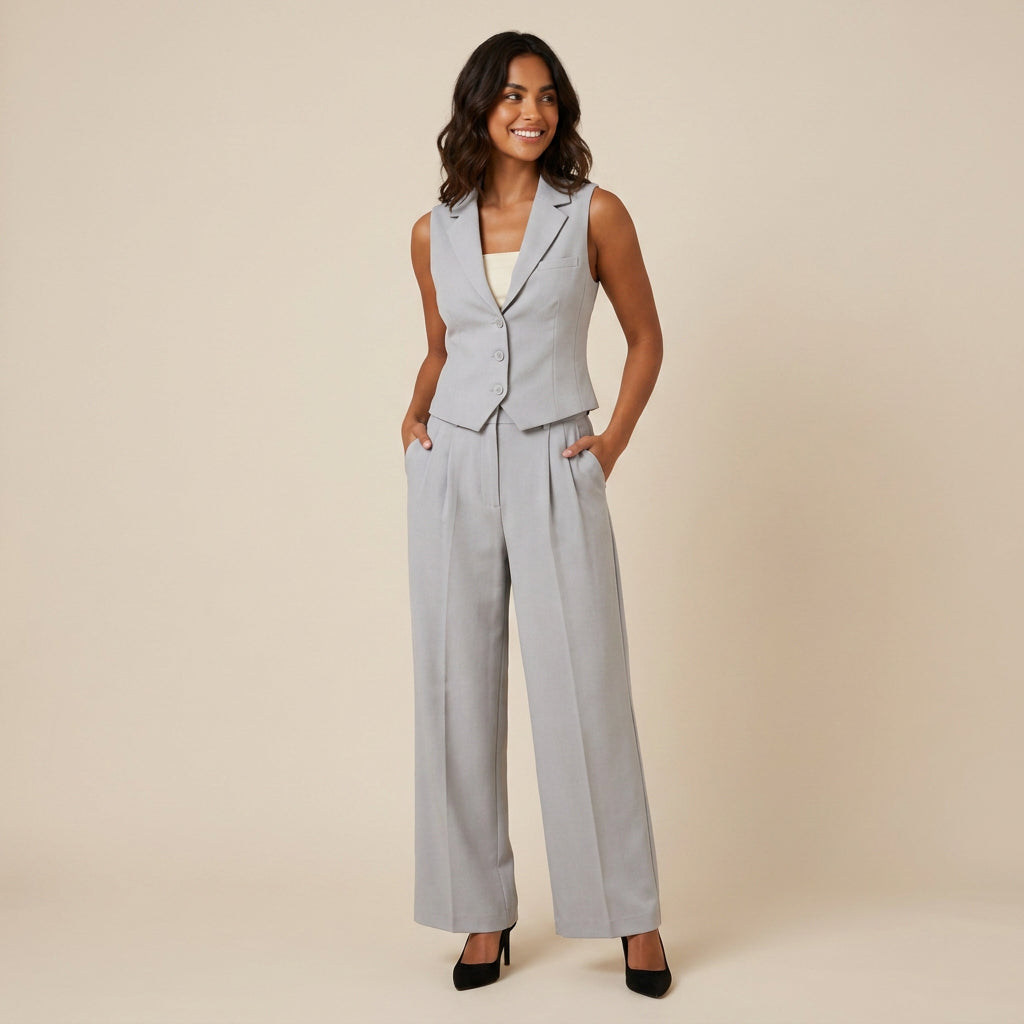 Conjunto de Chaleco y Pantalón Ancho para Mujer