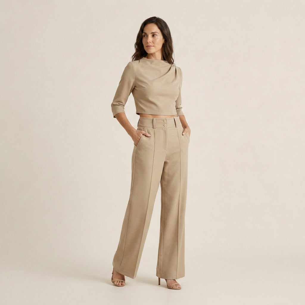 Conjunto Top Corto y Pantalón Ancho para Mujer