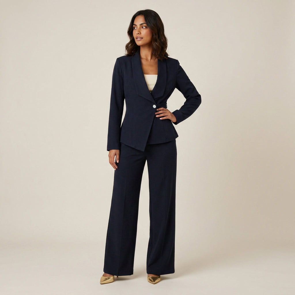 Conjunto Blazer Asimétrico y Pantalón Ancho para Mujer
