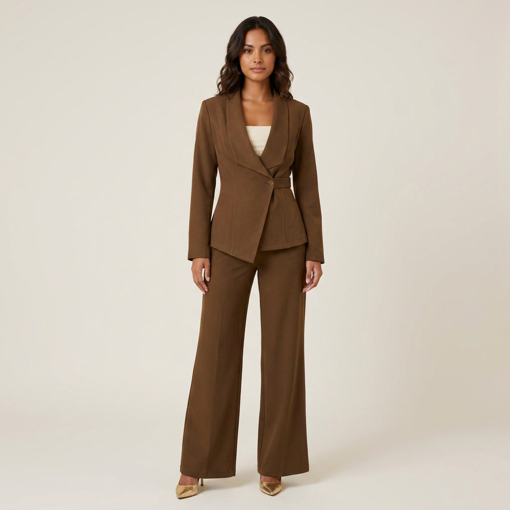 Conjunto Blazer Asimétrico y Pantalón Ancho para Mujer