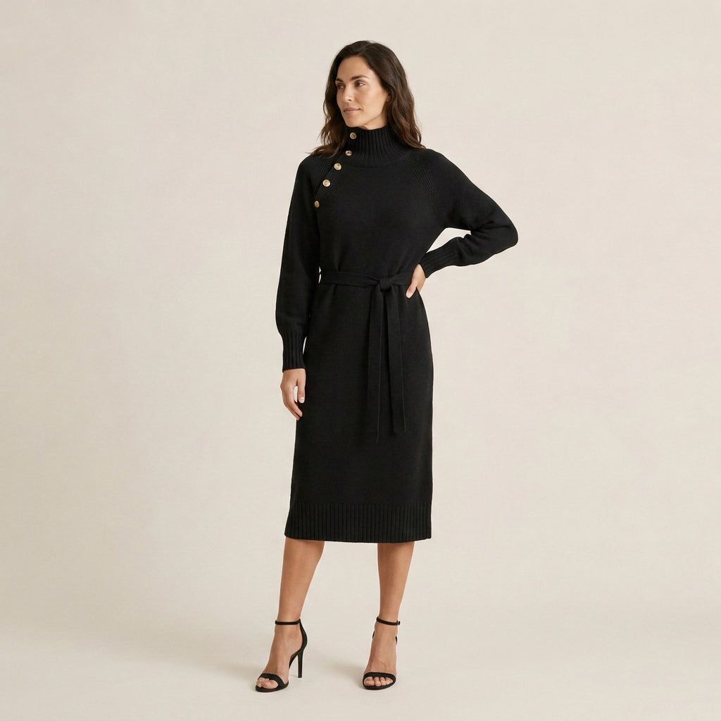 Vestido Midi de Punto con Cinturón para Mujer