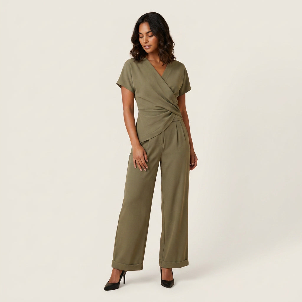 Conjunto Blusa Cruzada y Pantalón para Mujer