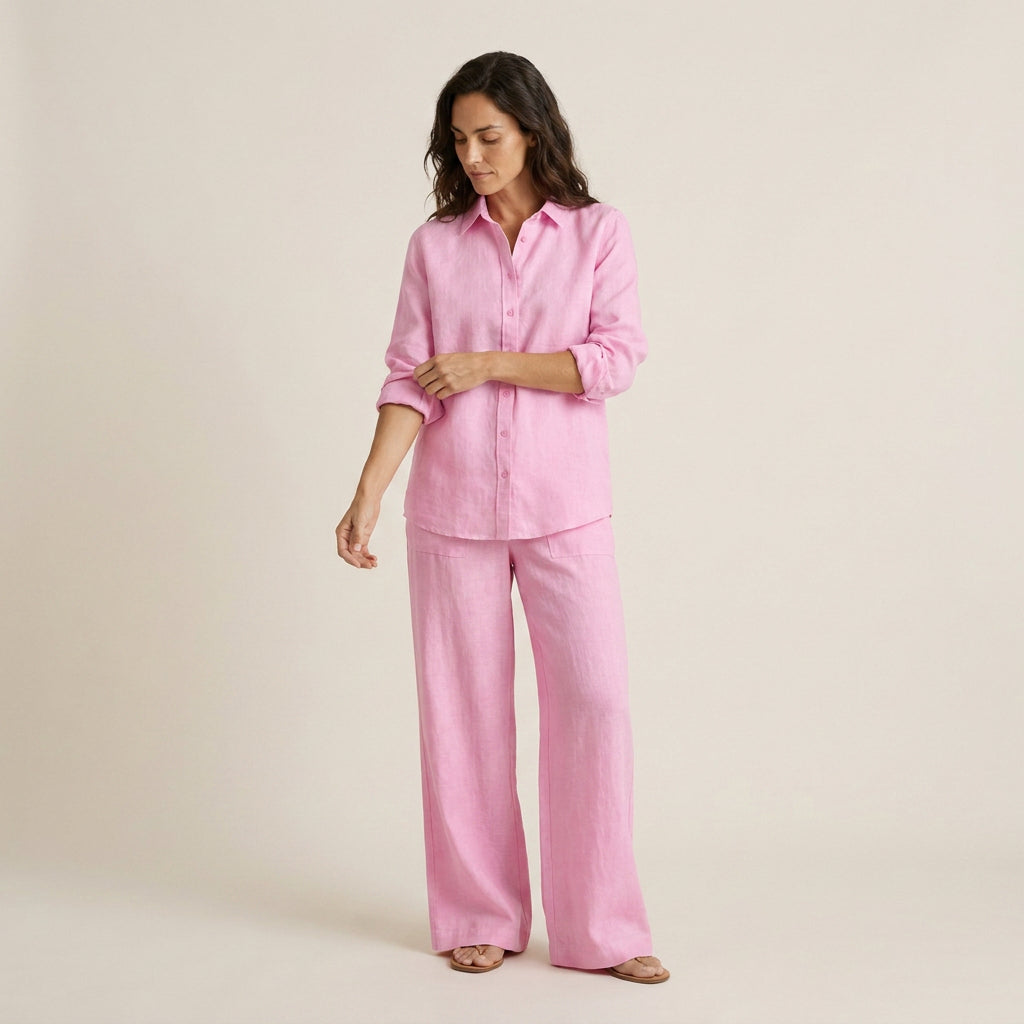 Conjunto Efecto Lino Camisa y Pantalón para Mujer
