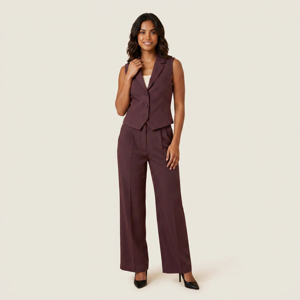 Conjunto de Chaleco y Pantalón Ancho para Mujer