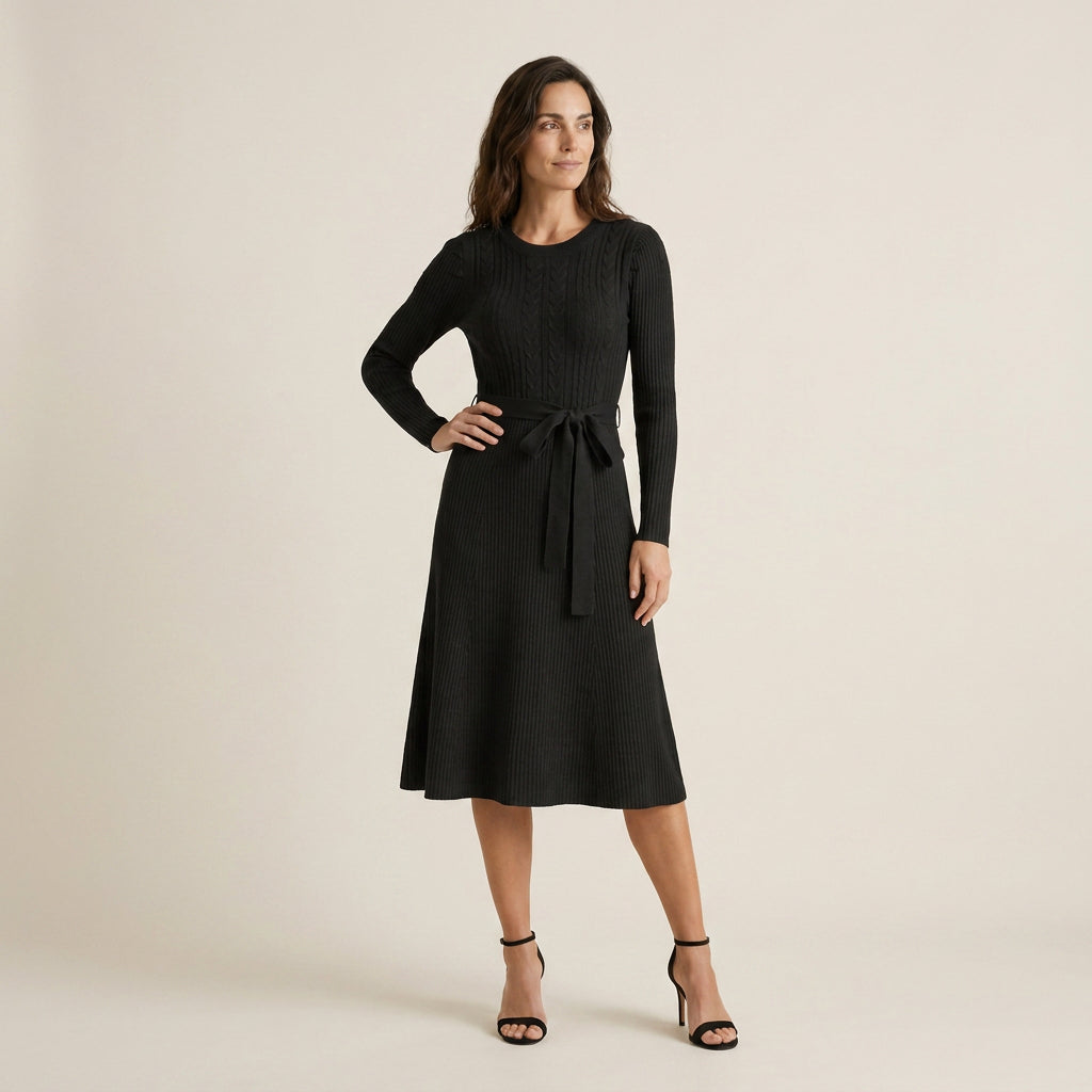 Vestido Midi De Punto Con Cinturón para Mujer
