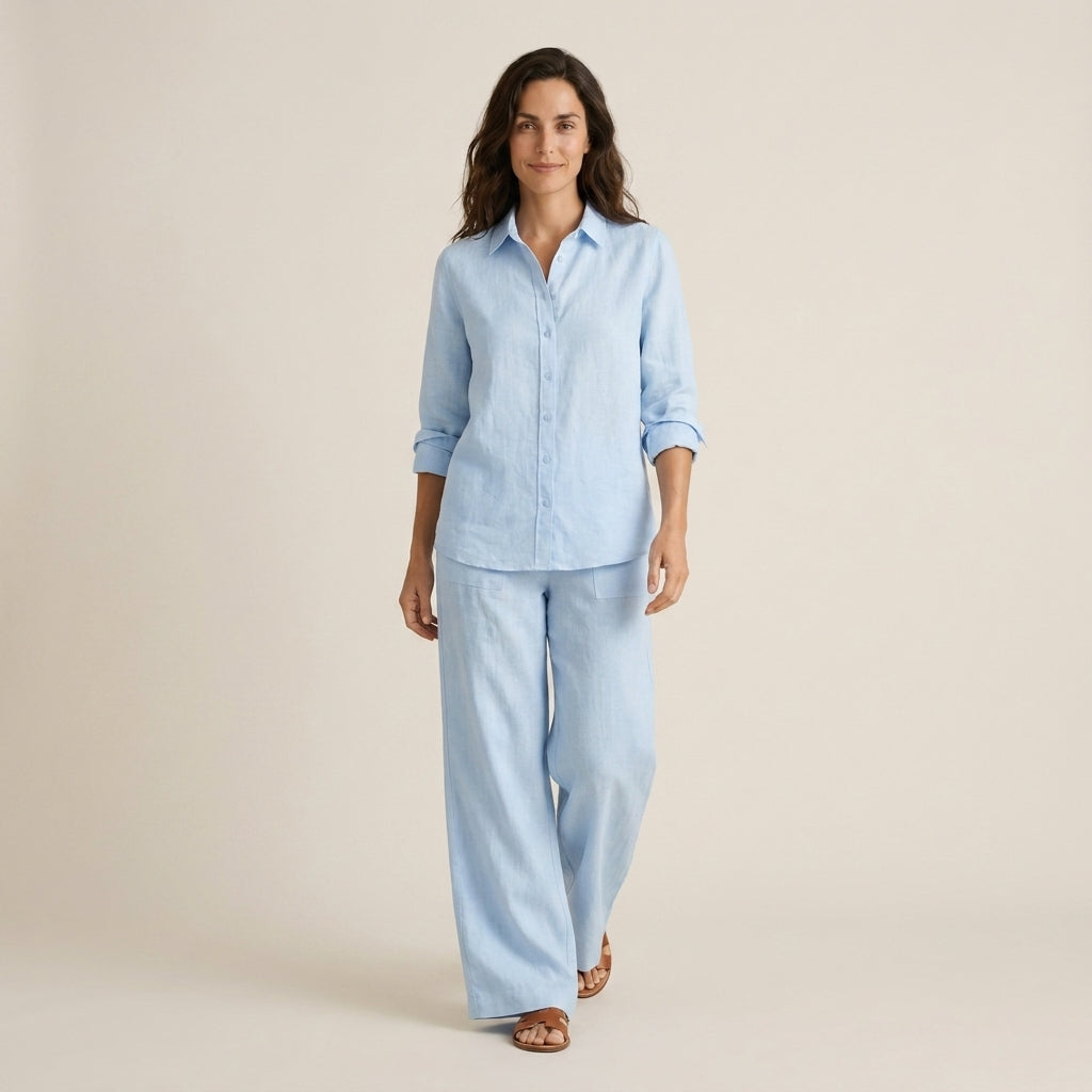Conjunto Efecto Lino Camisa y Pantalón para Mujer