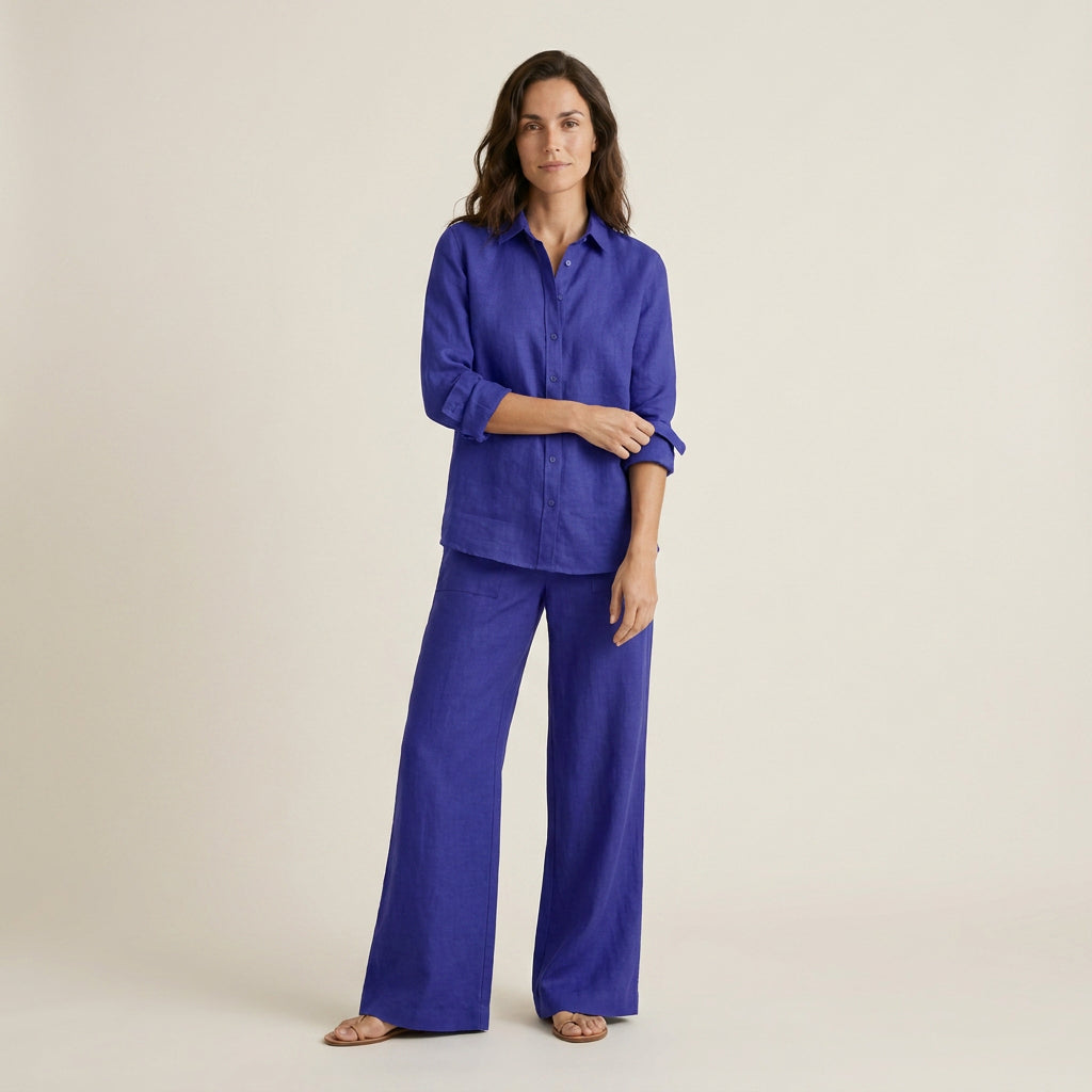 Conjunto Efecto Lino Camisa y Pantalón para Mujer