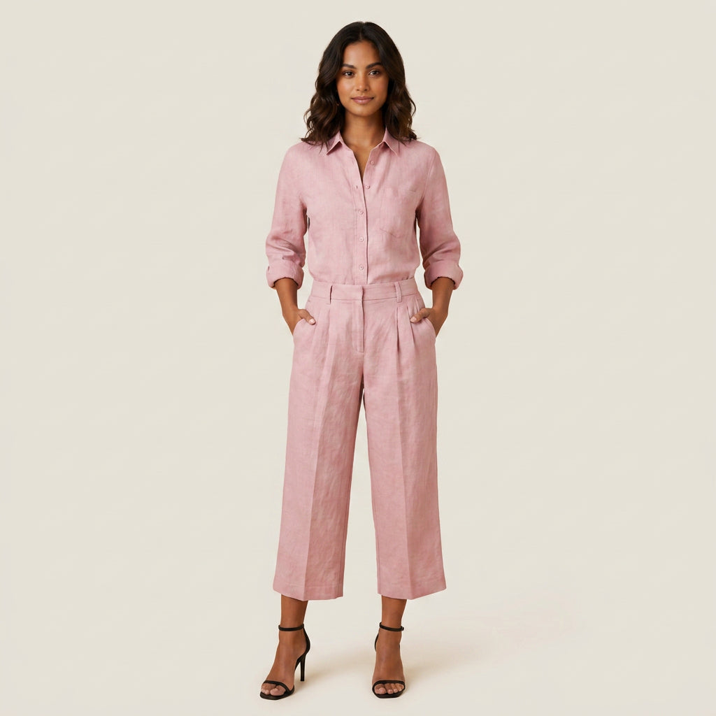 Conjunto de Lino con Camisa y Pantalón Culotte para Mujer