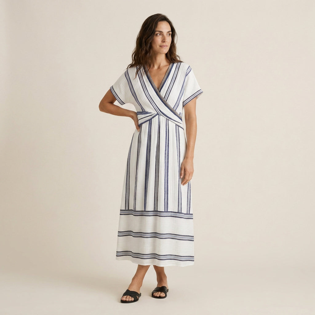 Vestido Midi Manga Corta con Nudo Frontal para Mujer