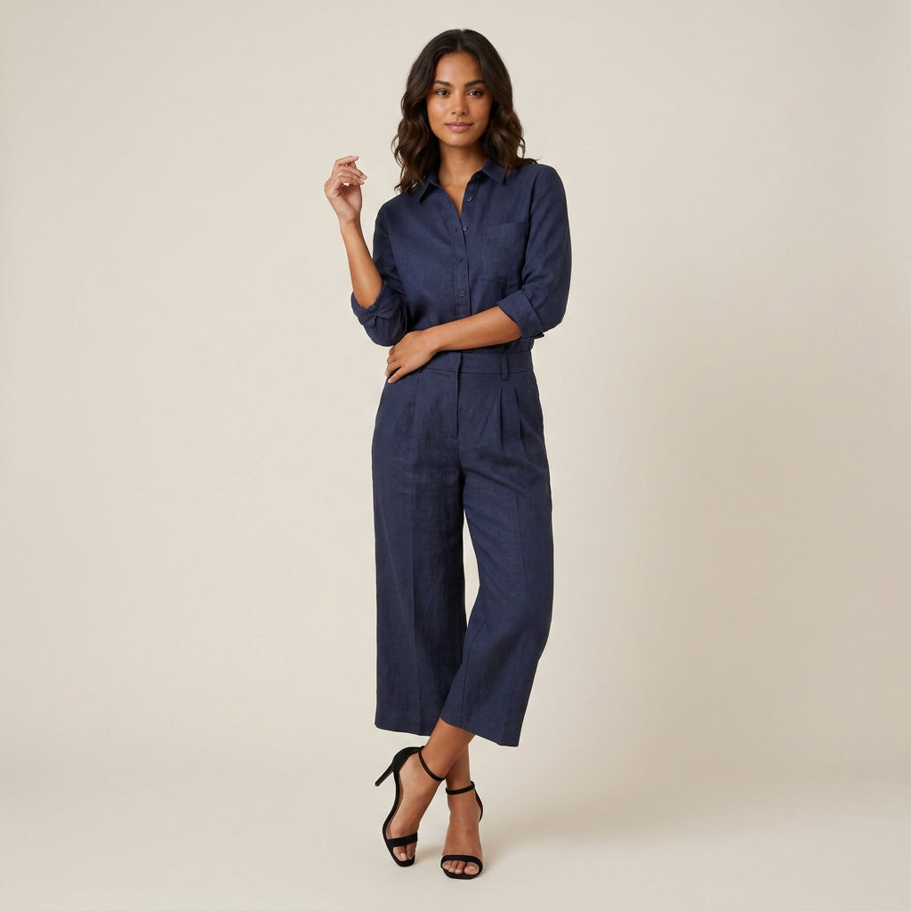 Conjunto de Lino con Camisa y Pantalón Culotte para Mujer