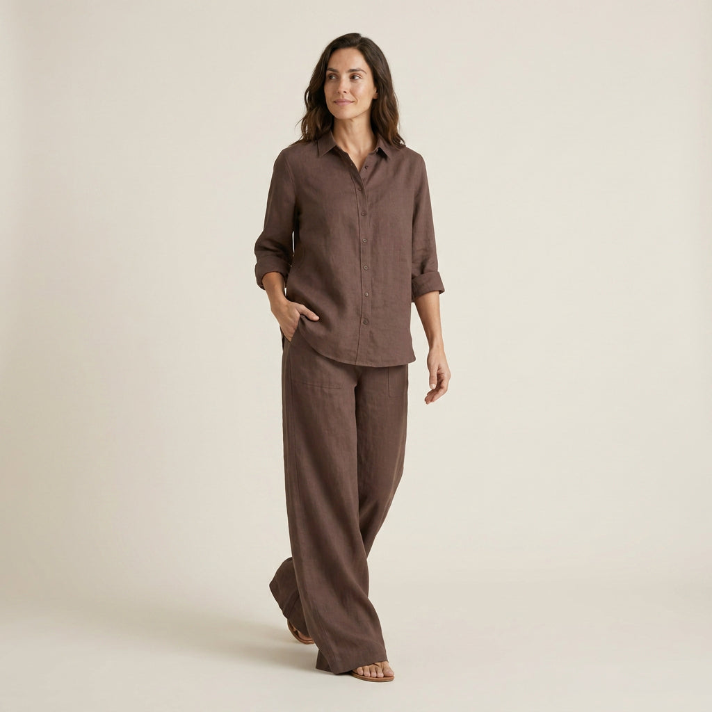Conjunto Efecto Lino Camisa y Pantalón para Mujer