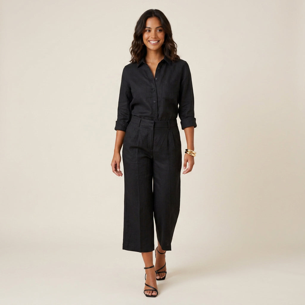 Conjunto de Lino con Camisa y Pantalón Culotte para Mujer