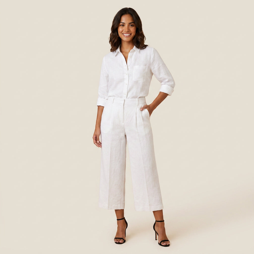 Conjunto de Lino con Camisa y Pantalón Culotte para Mujer