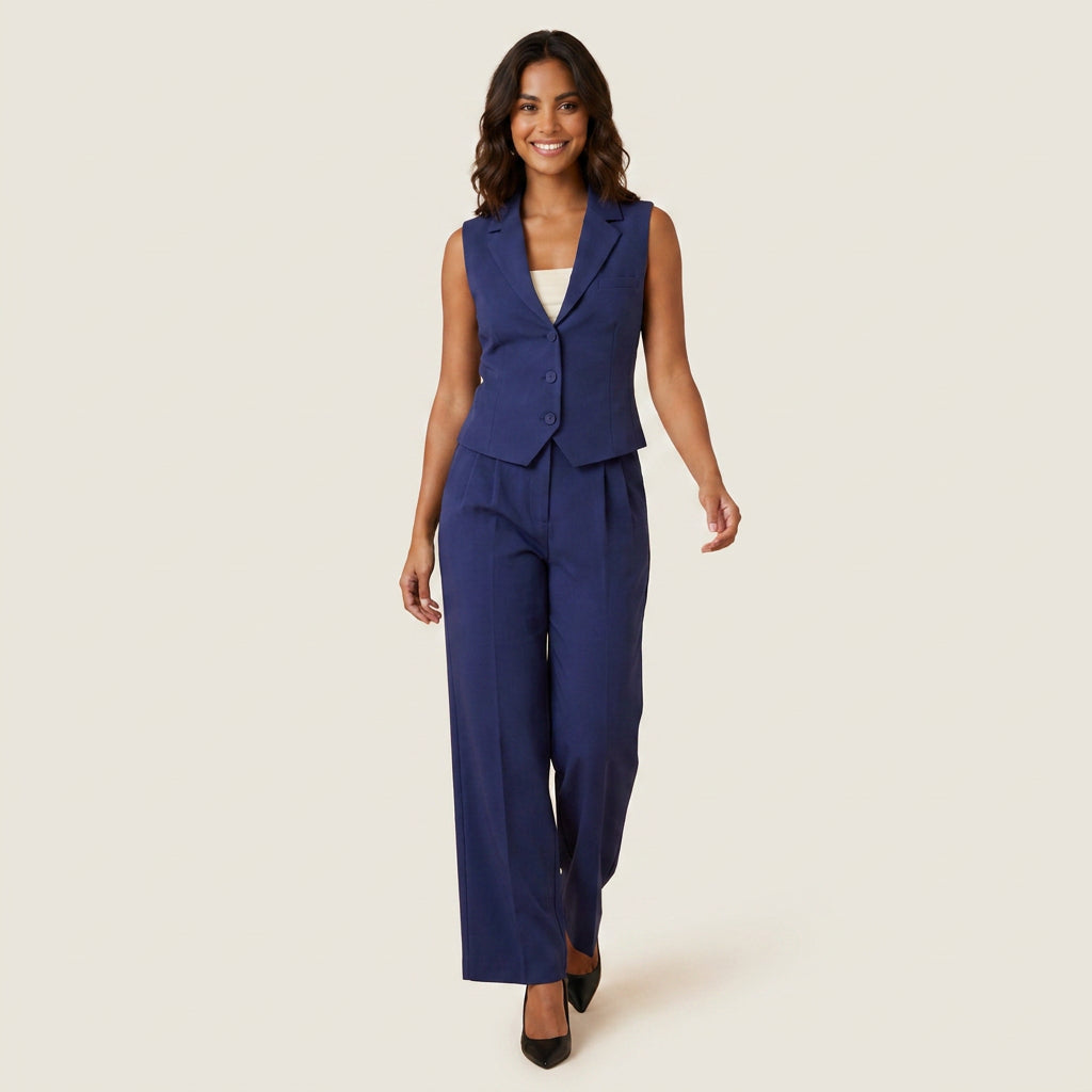 Conjunto de Chaleco y Pantalón Ancho para Mujer