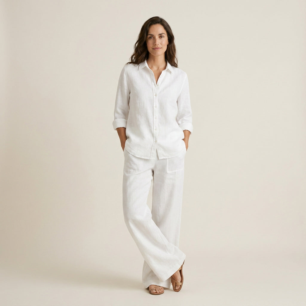 Conjunto Efecto Lino Camisa y Pantalón para Mujer
