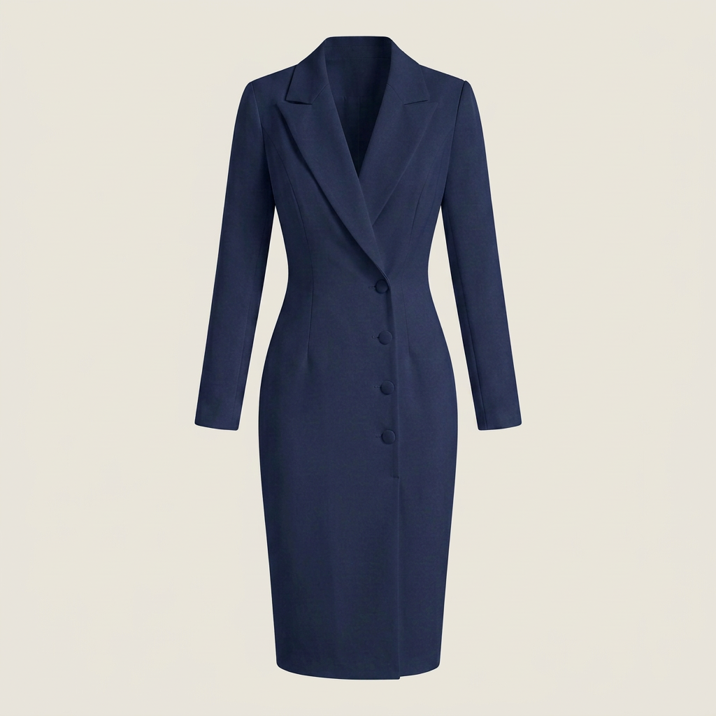 Vestido Blazer Midi Solapas Entallado Botones para Mujer