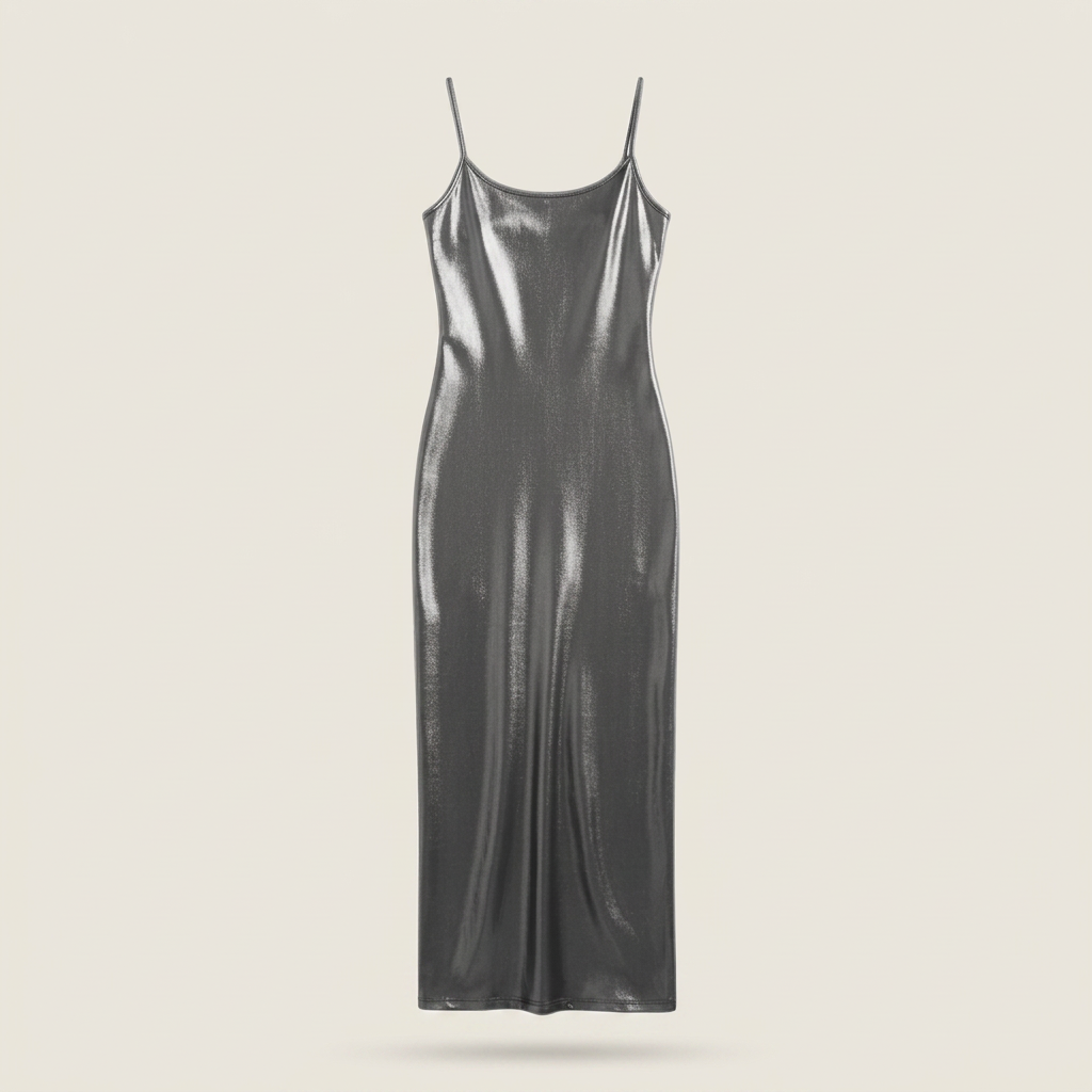 Vestido Midi Metálico Tirantes Finos Corte Slip para Mujer