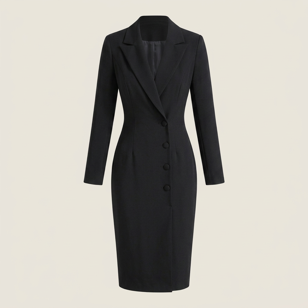 Vestido Blazer Midi Solapas Entallado Botones para Mujer