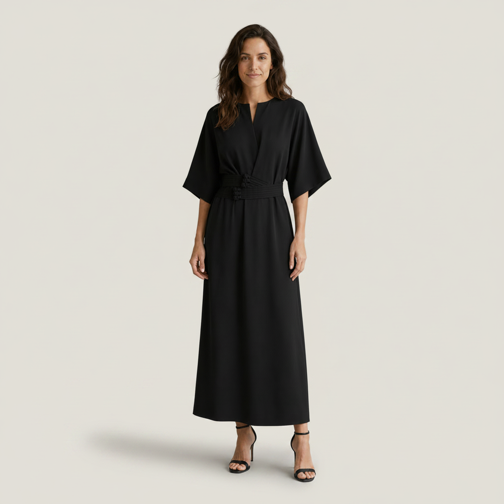 Vestido Maxi Kimono Cinturón Obi Manga Ancha para Mujer