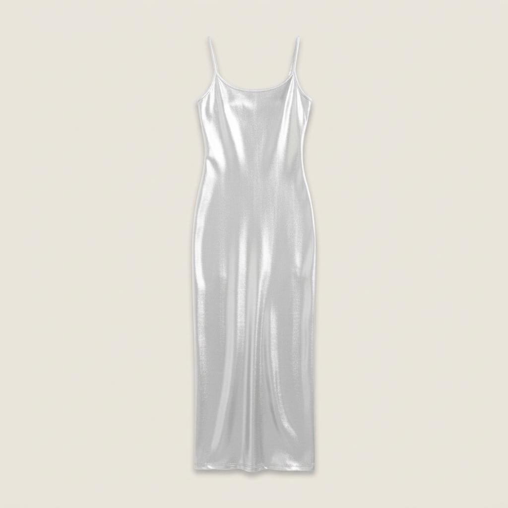 Vestido Midi Metálico Tirantes Finos Corte Slip para Mujer
