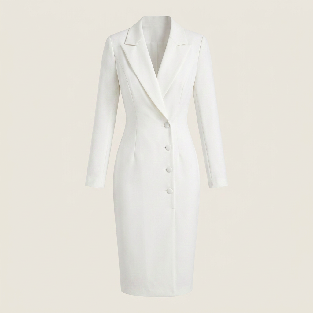 Vestido Blazer Midi Solapas Entallado Botones para Mujer