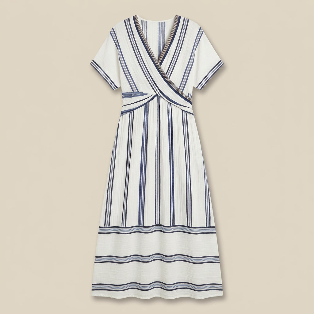 Vestido Midi Manga Corta con Nudo Frontal para Mujer