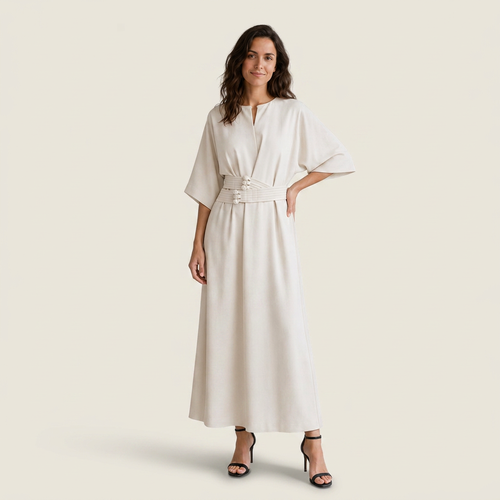 Vestido Maxi Kimono Cinturón Obi Manga Ancha para Mujer