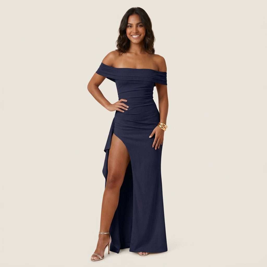 Vestido de Fiesta Largo Hombro Descubierto con Abertura para Mujer