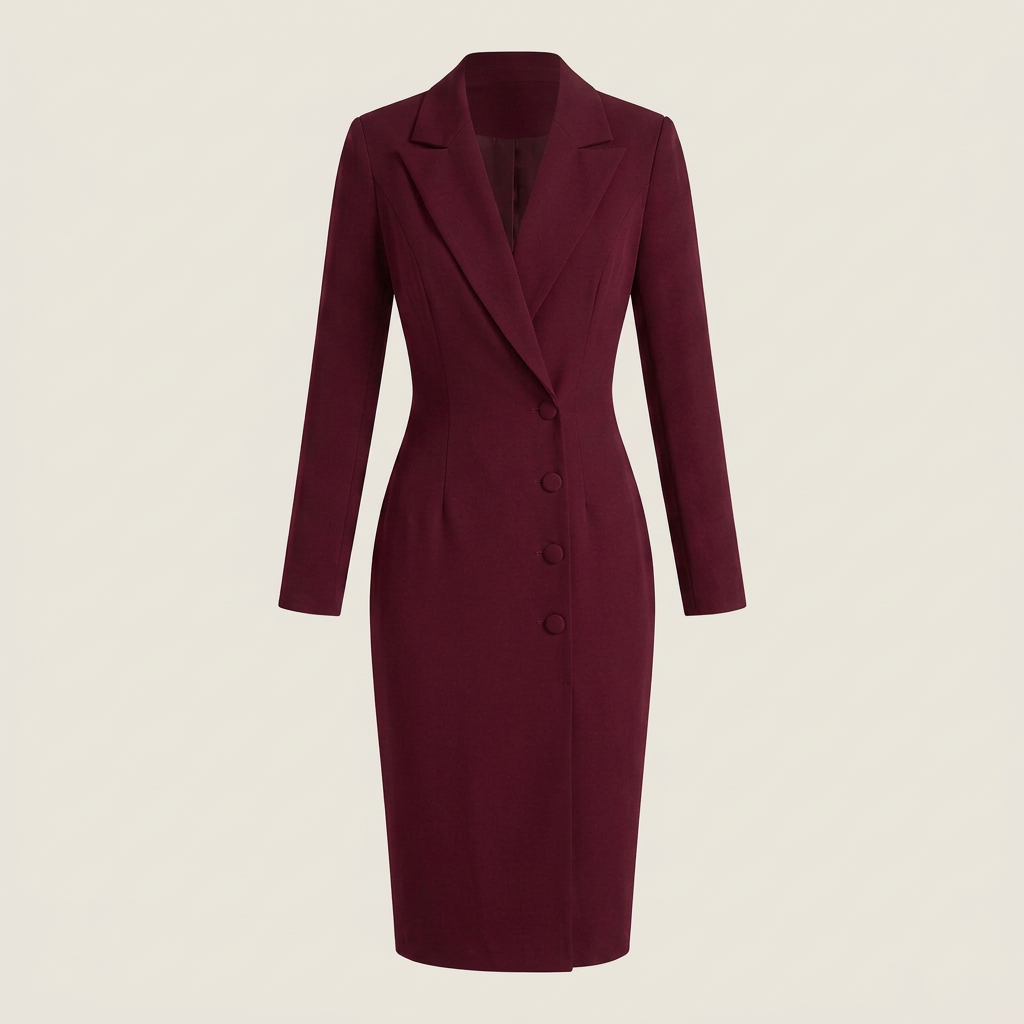 Vestido Blazer Midi Solapas Entallado Botones para Mujer
