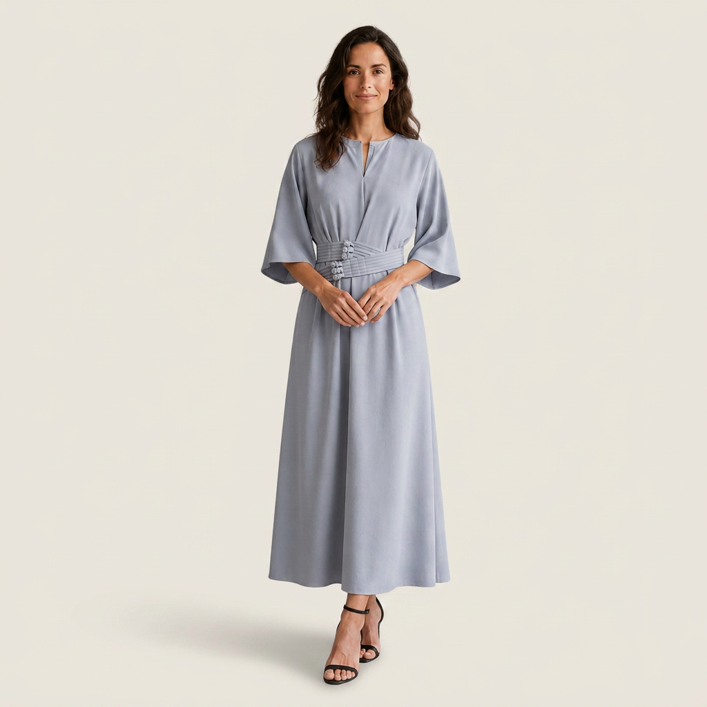 Vestido Maxi Kimono Cinturón Obi Manga Ancha para Mujer