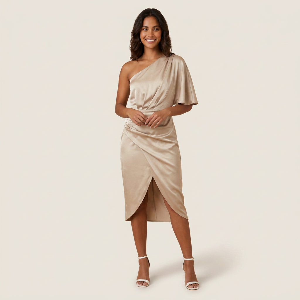 Vestido de Fiesta Efecto Satén Drapeado para Mujer