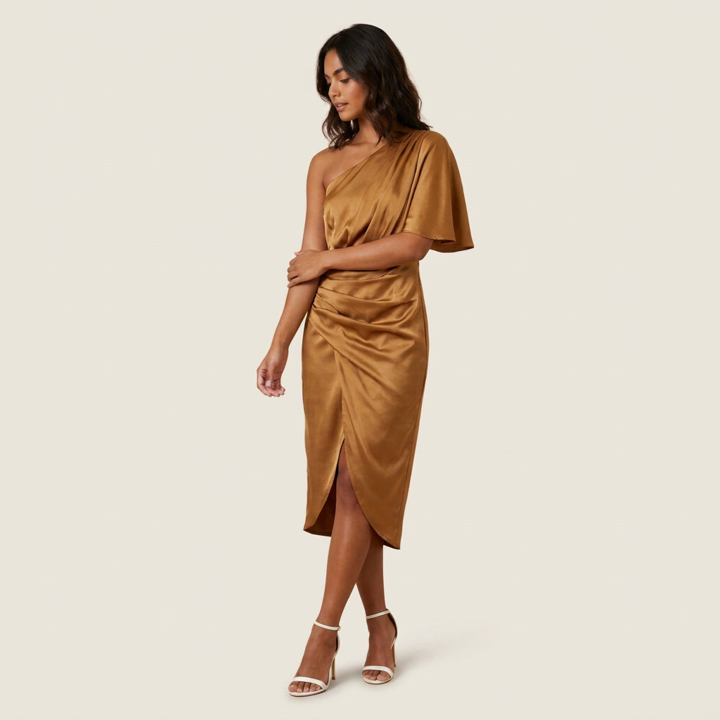 Vestido de Fiesta Efecto Satén Drapeado para Mujer