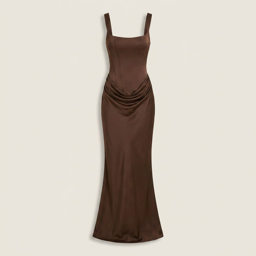 Vestido Largo Efecto Satén Corsetero para Mujer