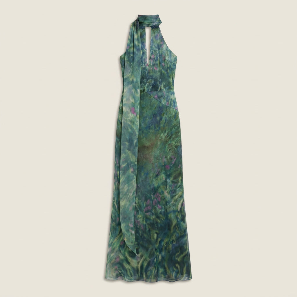 Vestido Fiesta Cuello Halter Foulard Largo para Mujer