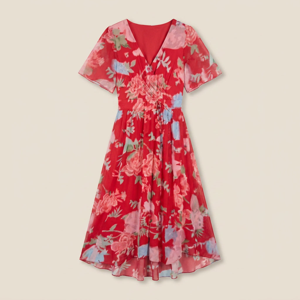 Vestido Cruzado Estampado Floral Bajo Asimétrico para Mujer