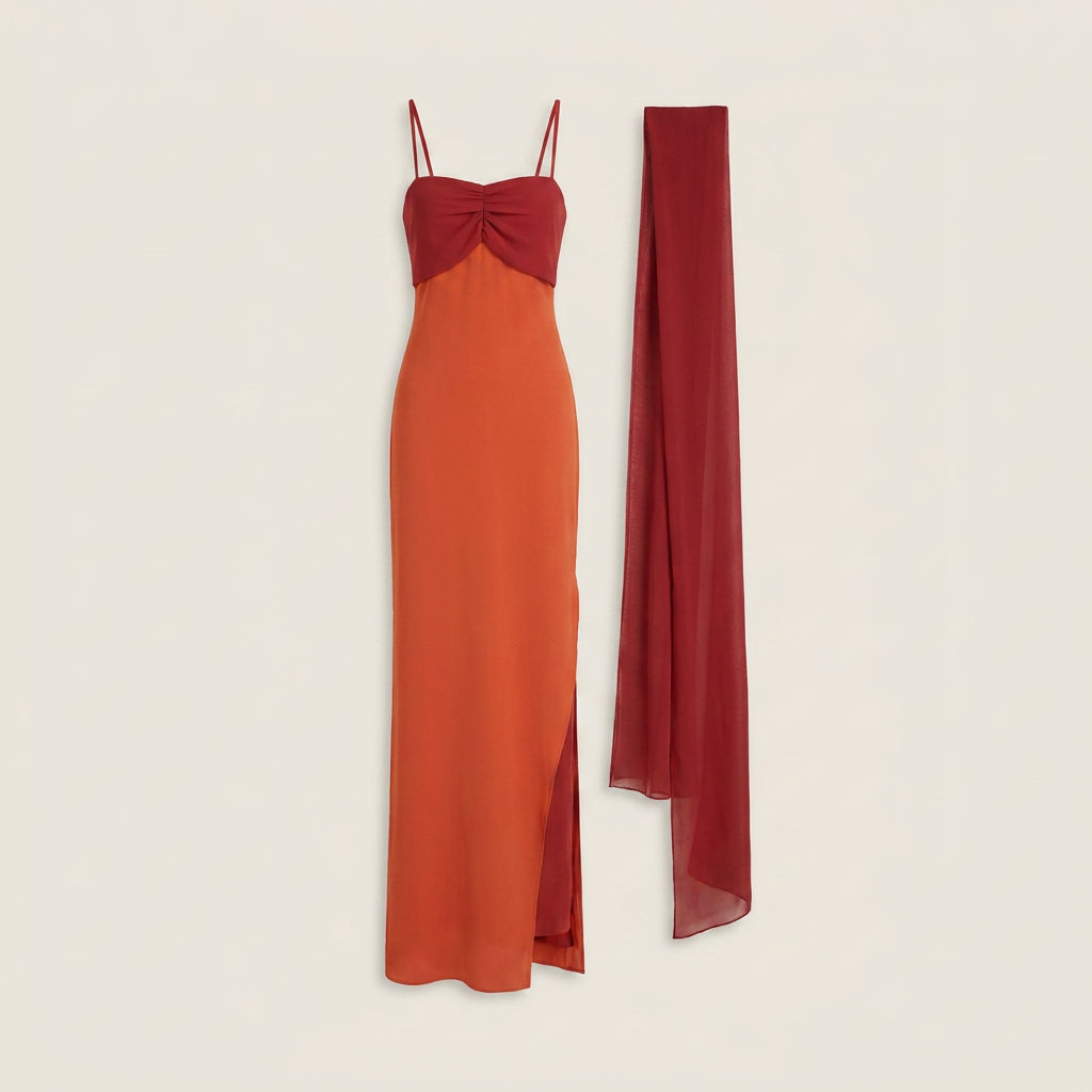 Vestido Midi de Bustier con Stola para Mujer