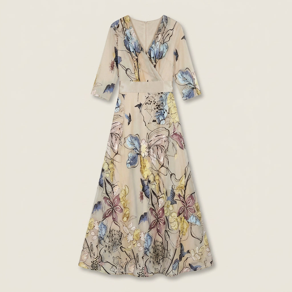 Vestido Fiesta Escote Cruzado Manga Francesa para Mujer