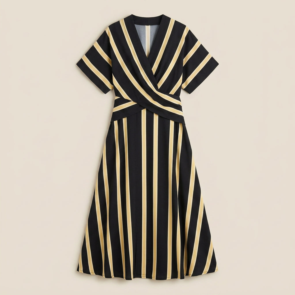 Vestido Midi Manga Corta con Nudo Frontal para Mujer