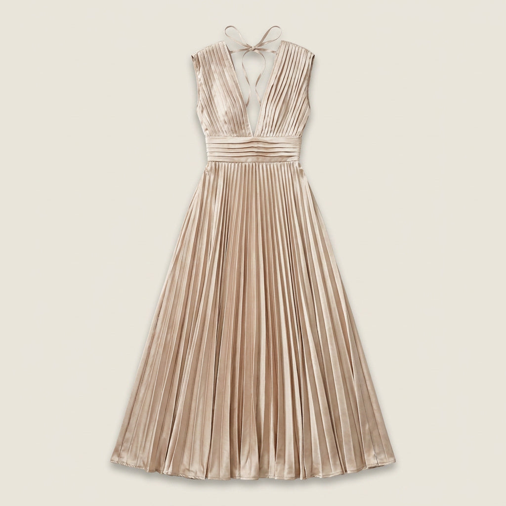 Vestido de Fiesta Plisado Efecto Satén para Mujer