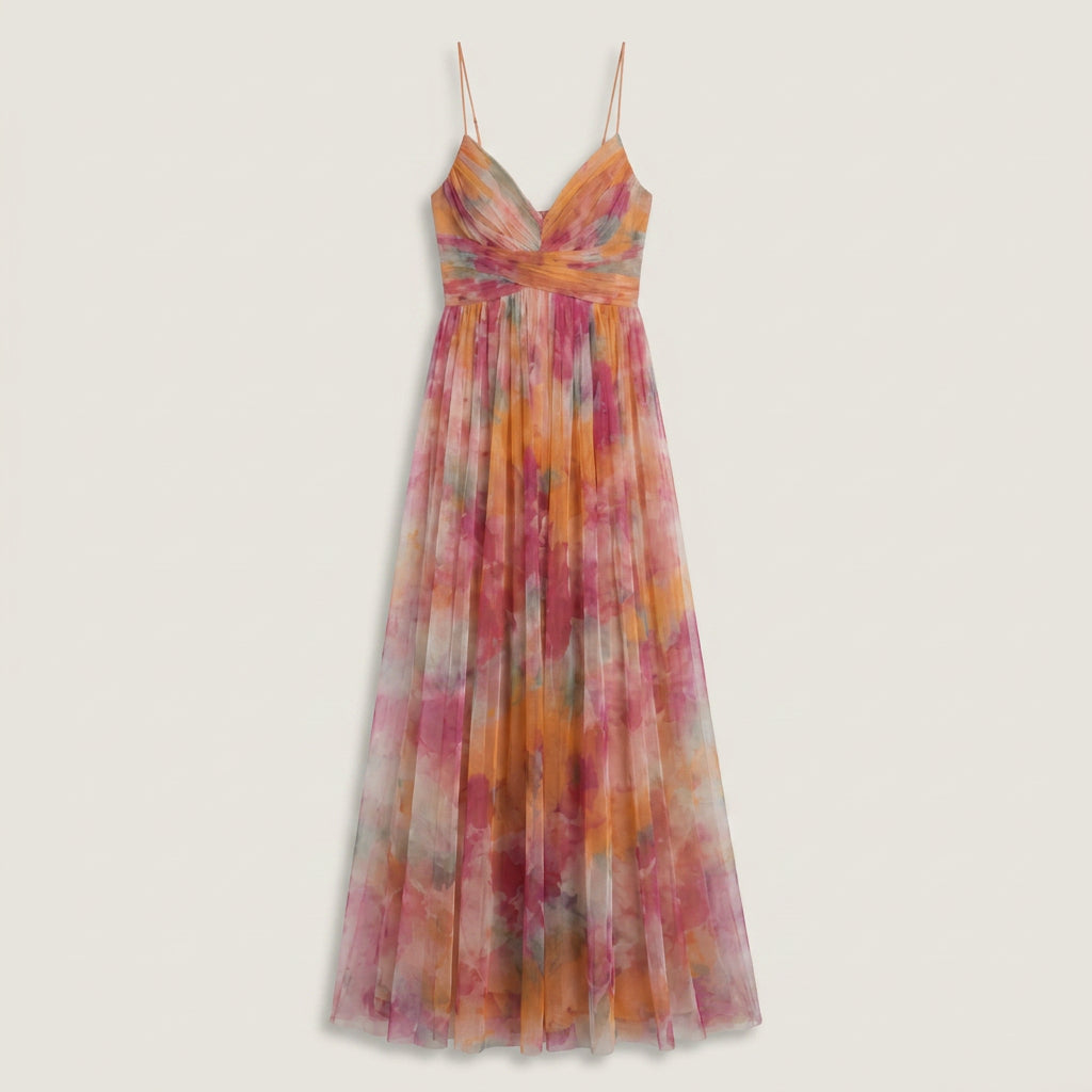 Vestido Largo Estampado Acuarela Tirantes Finos para Mujer