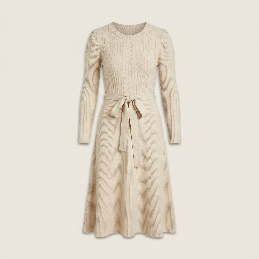 Vestido Midi De Punto Con Cinturón para Mujer