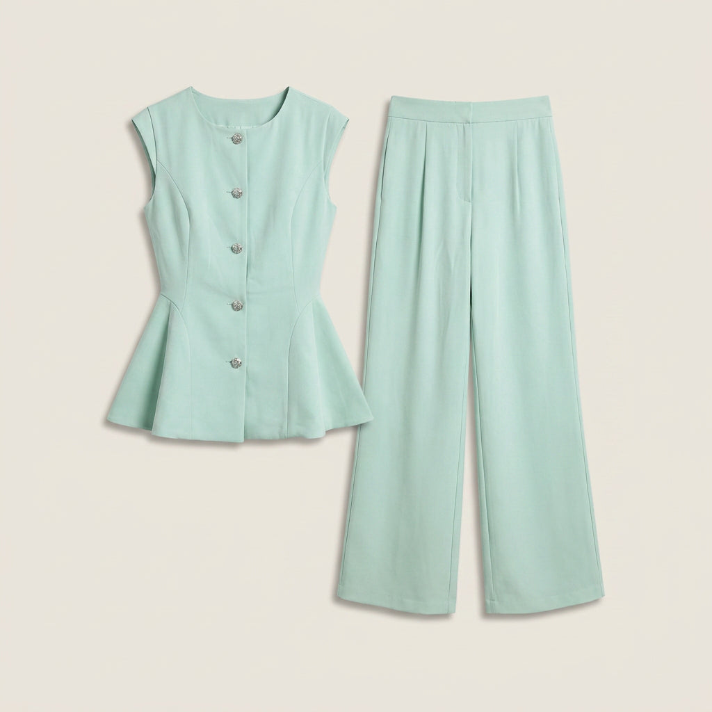 Conjunto de Top Peplum y Pantalón Ancho para Mujer
