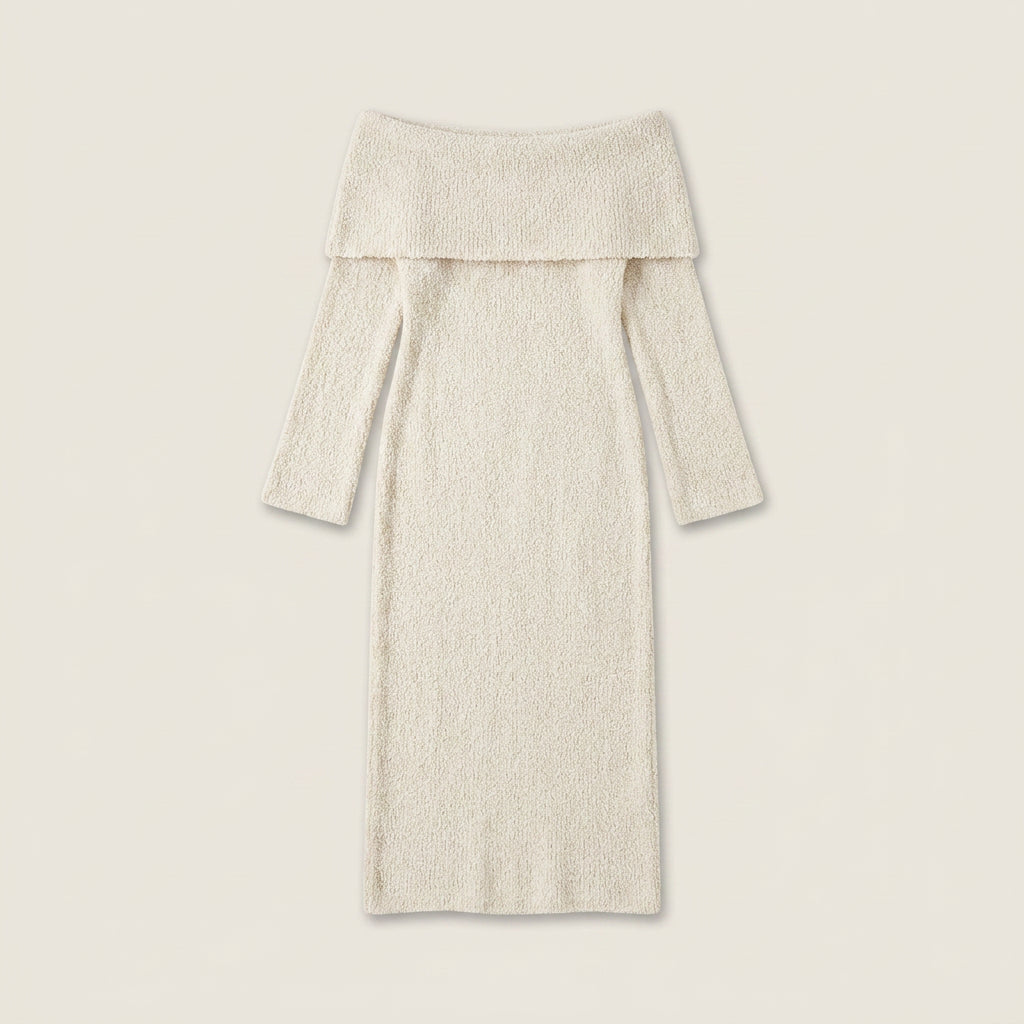 Vestido Largo de Punto con Hombro Descubierto para Mujer