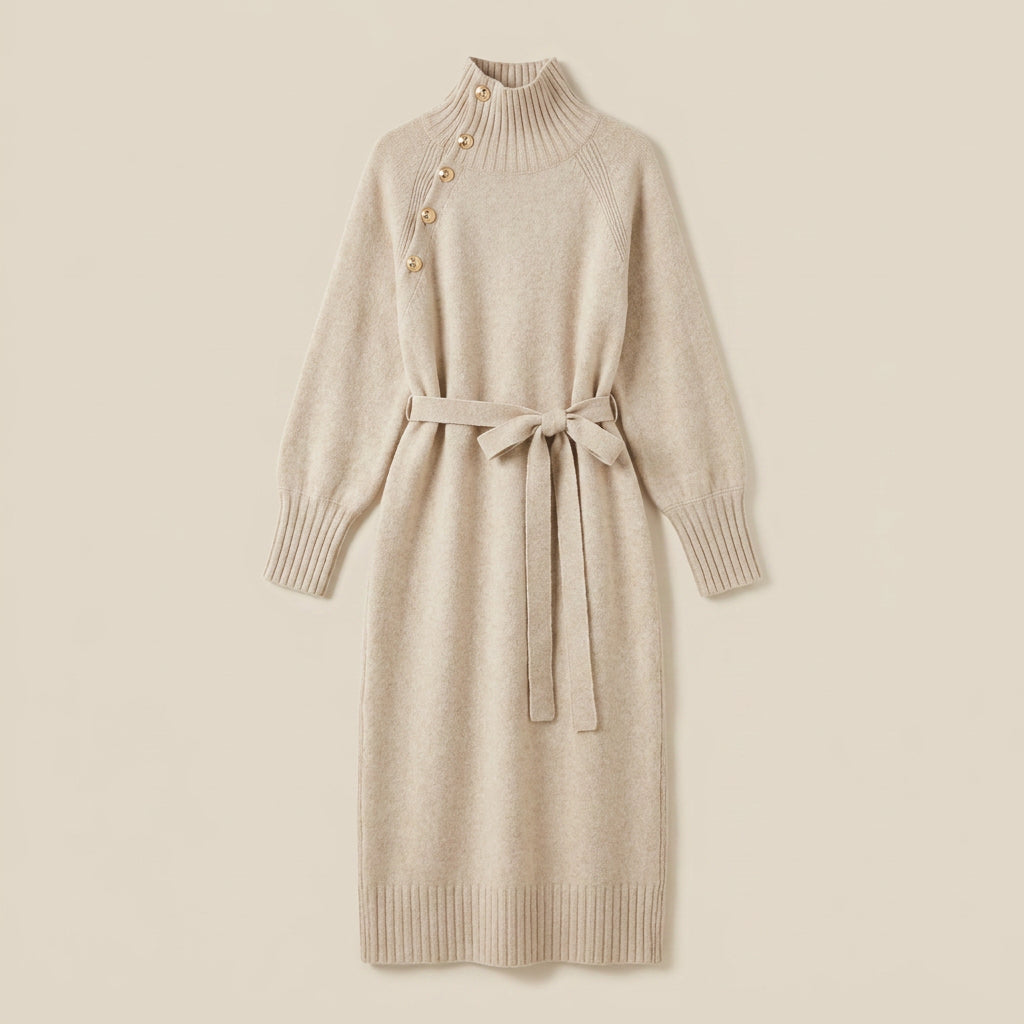 Vestido Midi de Punto con Cinturón para Mujer