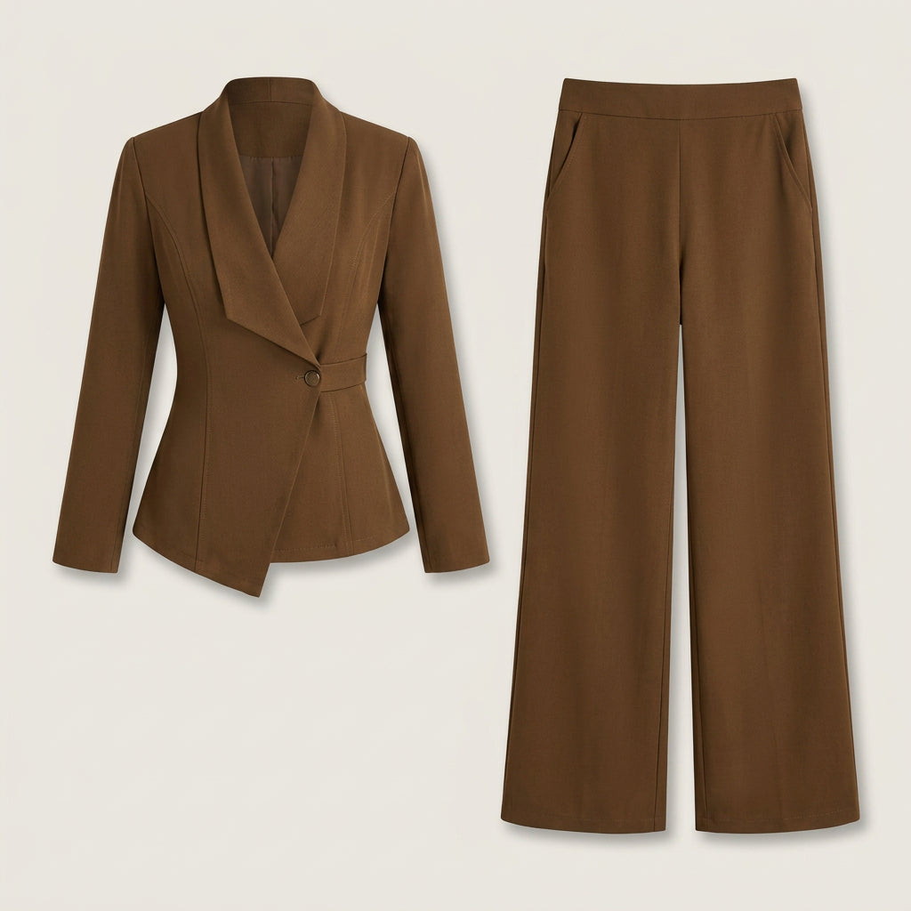 Conjunto Blazer Asimétrico y Pantalón Ancho para Mujer