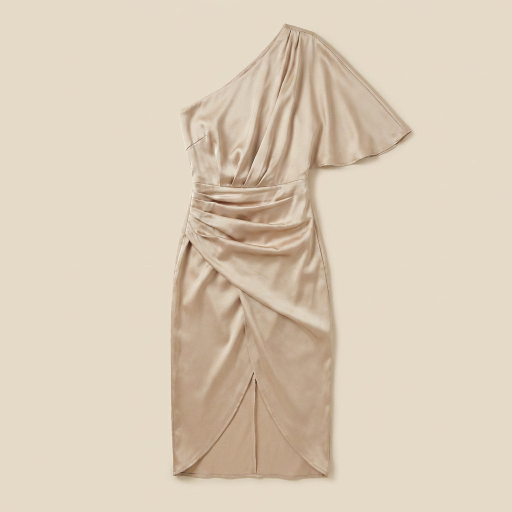 Vestido de Fiesta Efecto Satén Drapeado para Mujer