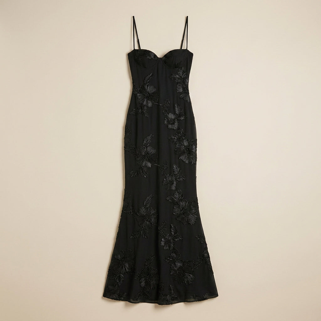 Vestido Largo Jacquard Floral Corsetero para Mujer