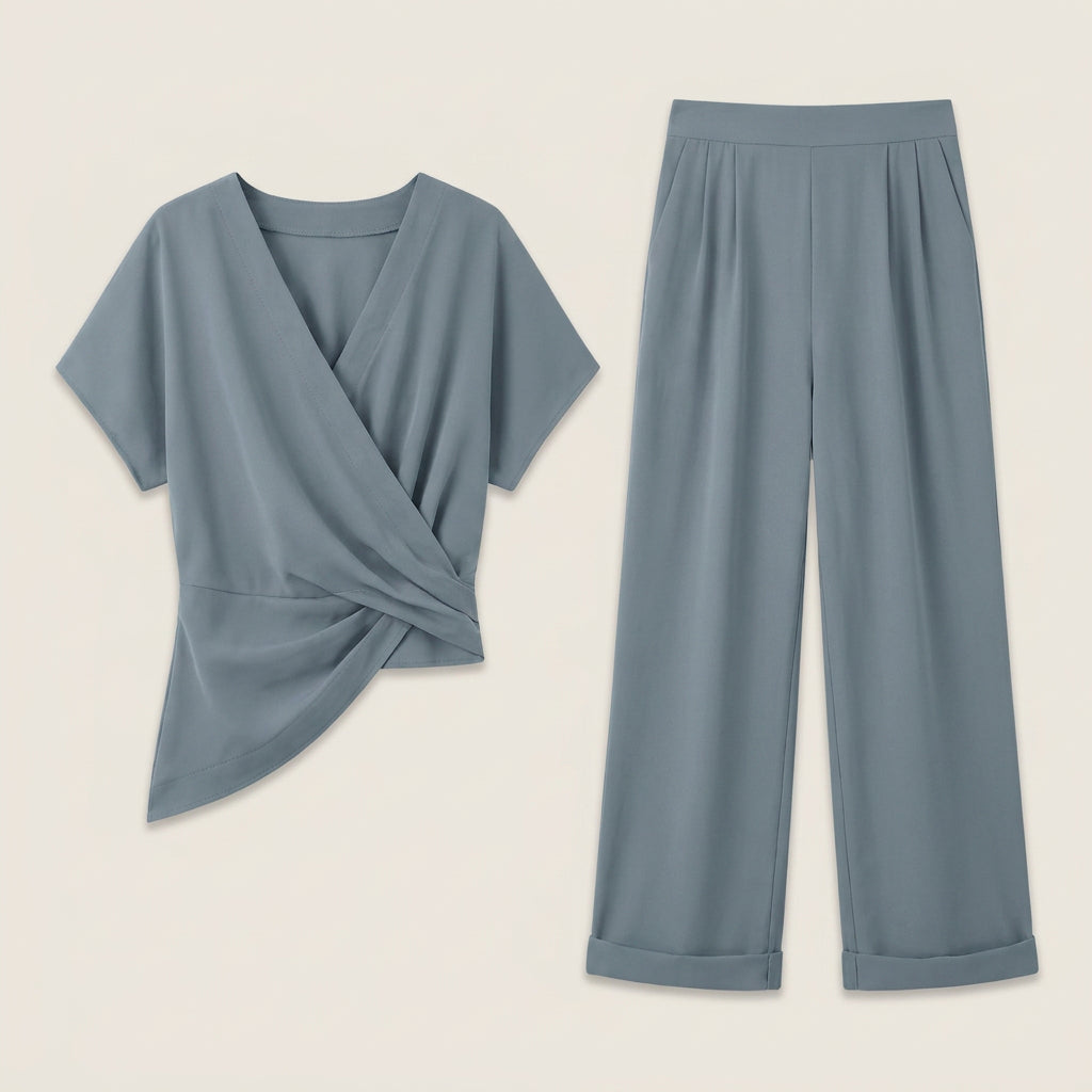 Conjunto Blusa Cruzada y Pantalón para Mujer